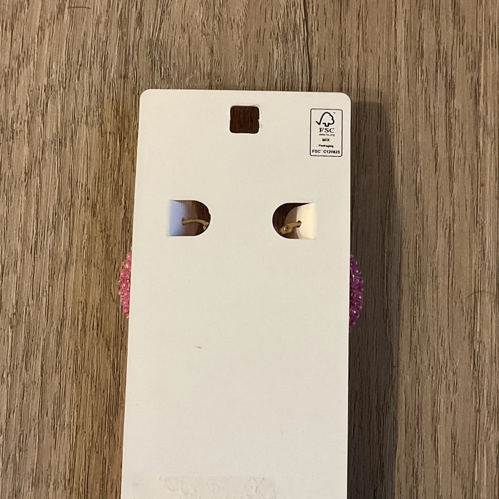 I Am Pink Beaded Hoop Earrings - Picture 2 of 5